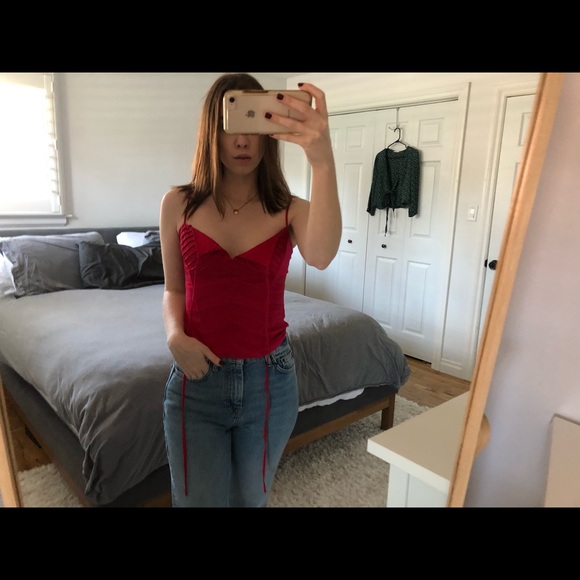 Red Silk corset tank top - Picture 3 of 8